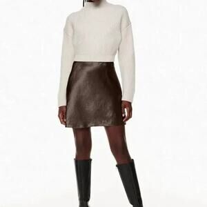 Satin Mini Skirt - Babaton Aritzia Mini Slip Skirt in Espresso Sz 14